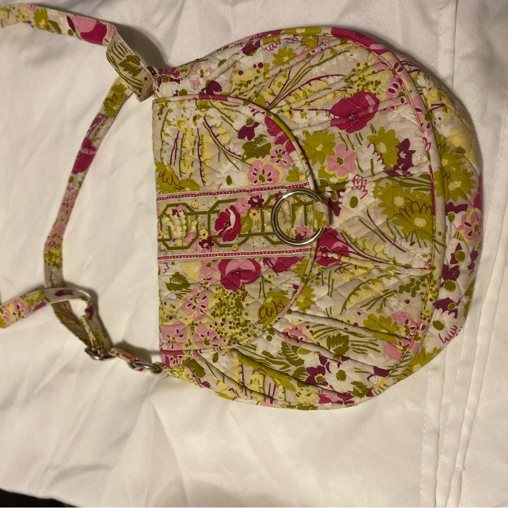 Vera Bradley Pink, Green & Cream Quilted Floral Crossbody Purse